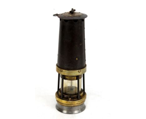 JOHN DAVIS &amp; SON (DERBY) LTD; an early to mid-20th century miner's safety lamp with manufacturer's plaque to top, further