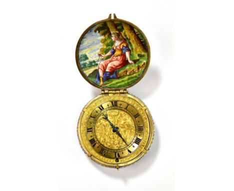 GUILLAUME PETIT; an exceptionally rare mid-17th century English verge enamelled pocket watch, the outer and inner case enamel