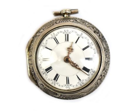 SEAMOURE OF LONDON; a late 18th century silver associated pair cased verge pocket watch, the outer case repoussé decorated wi