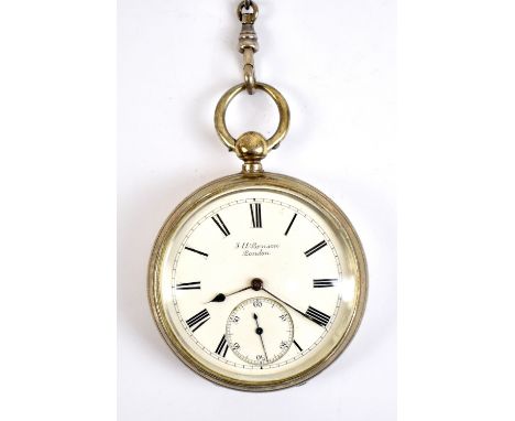 BENSON; a cased Victorian hallmarked silver open faced pocket watch, the white enamel dial set with Roman numerals and subsid