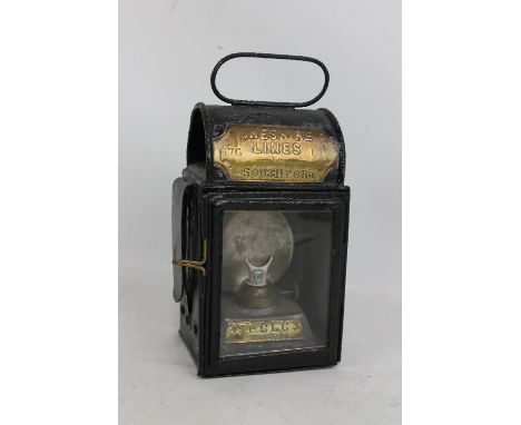 A Cheshire Lines black painted railway lamp stamped '67G 14 Southport' to brass plaque and '45 P CL. C3 Winsord' to interior.