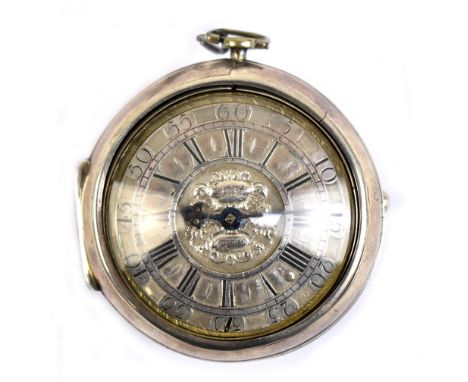 EDWARD EAST; a late 17th century white metal pair cased pocket watch, the plain unmarked outer case enclosing the watch, with