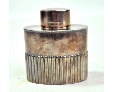 JAMES DIXON &amp; SONS; a Victorian hallmarked silver oval part gadrooned tea caddy with detachable cap, Sheffield 1893, heig