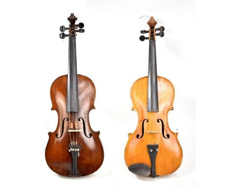 A 'Stainer' full size violin branded 'Stainer' below the button and with printed label to interior, the two-piece back 36cm, 