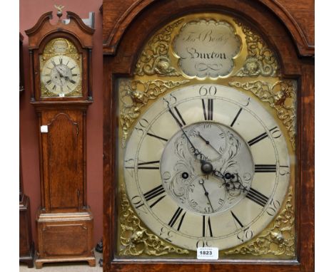 THOMAS BAYLEY OF BURTON; a George III oak, mahogany crossbanded and line inlaid eight day longcase clock, the broken swan nec