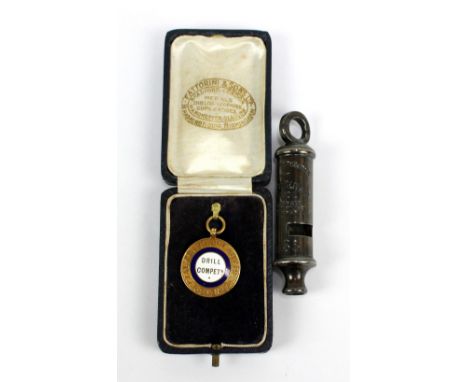 A 1931 9ct yellow gold and enamel Special Constabulary Reserve Drill Competition pendant inscribed 'W.H. Snelling Wood Green 