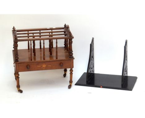 An Edwardian mahogany Canterbury with inlaid detail on castors and a wall bracket (2).Additional InformationCanterbury genera