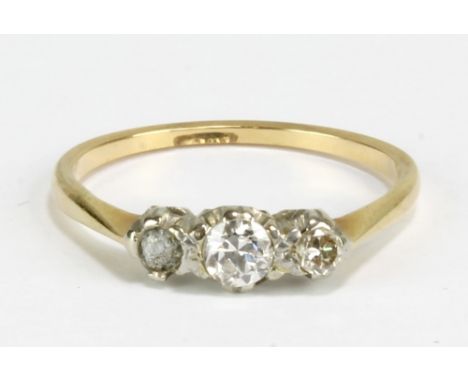 An 18ct yellow gold and diamond ring (one stone missing), size K, approx 1.4g.