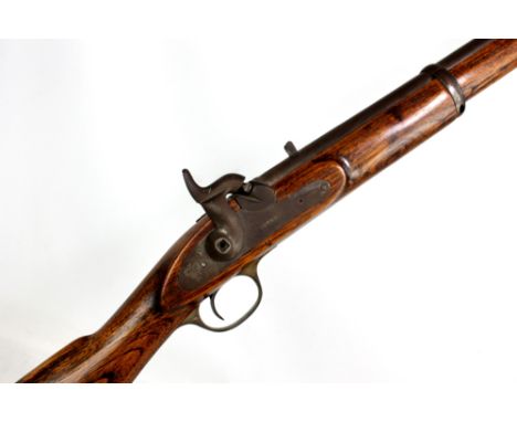 A percussion cap two-band saddle ring carbine, the lockplate stamped with VR cipher and 'Tower', fitted with brass furniture.