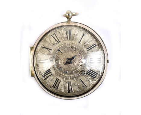 YVER A ANGOVLESME; a late 17th century silver oignon verge pocket watch with alarm, the dial set with champlevé Roman numeral