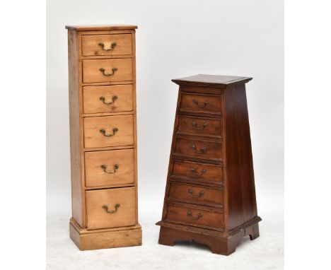 A mahogany chest of six graduated drawers raised on bracket feet, width at widest point 51.5cm, and a pine example (2).