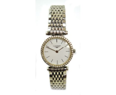 LONGINES; a stainless steel lady's 'Le Grande Classique' mechanical wristwatch, the ciruclar dial set with baton numerals wit