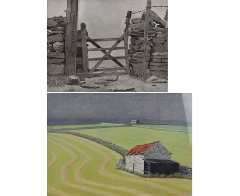 DEREK WILKINSON (1929-2001); pastel, rural scene with barn, signed and dated 1980 lower right, 45.5 x 65.5cm, and a limited e