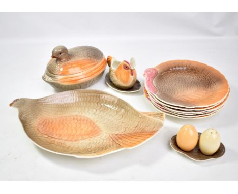 SHORTER &amp; SON LTD; a ceramic turkey service including a large plate, a sauce boat, a tureen with cover and two piece crue