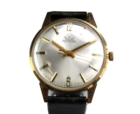 ASTRAL; a 9ct yellow gold gentleman's wristwatch, the circular dial set with baton markers, diameter excluding winding crown 