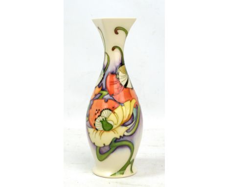 MOORCROFT; a Moorcroft Collectors' Club floral tubeline decorated vase with square rim, impressed marks and inscribed 'M.C.C.