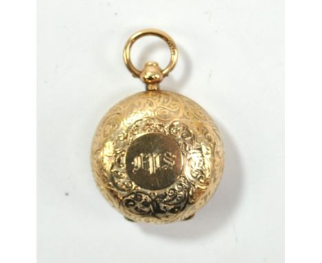 A 9ct yellow gold sovereign case overall engraved with foliate scrolls centred with an initialled cartouche, hallmarked for B