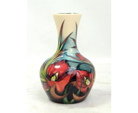 MOORCROFT; a 'Satin Flower' pattern tubeline decorated vase, impressed marks and year cipher for 2008 and further inscribed '
