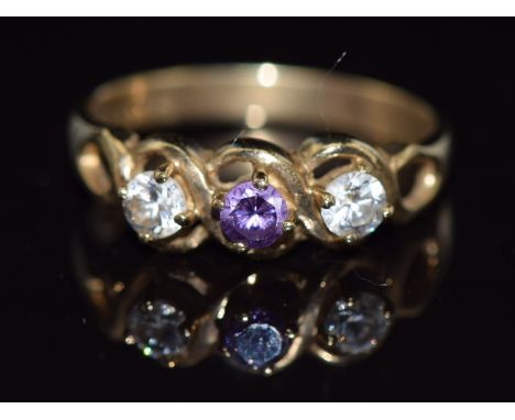 A 9ct gold ring set with an amethyst and cubic zirconia, 2.8g, size O/P