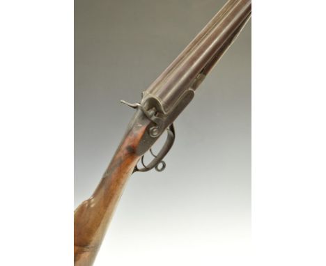 John H Crane 12 bore side by side hammer action shotgun with named locks, fine scrolling engraving to the locks, hammers, rot