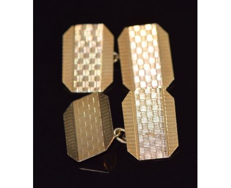 A pair of 9ct gold cufflinks with engine turned decoration, in Asprey box, 4.4g