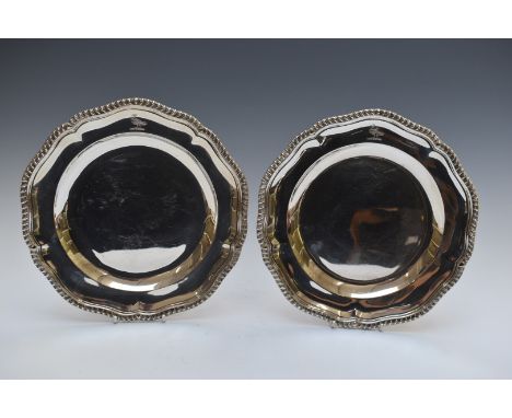 Garrard pair of hallmarked silver plates, with shaped and gadrooned edges, London 1902, also marked R &amp; S Garrard &amp; C