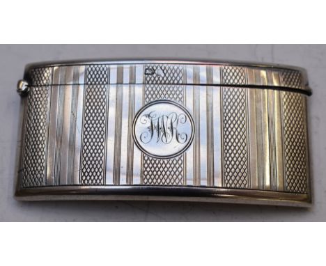 Edward VII hallmarked silver curved calling card case with engine turned decoration, Birmingham 1908, maker&nbsp;G Loveridge 