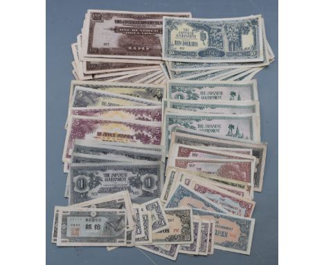 A collection of over ninety WW2 Japanese occupation puppet state banknotes