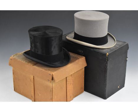 Two vintage James Lock silk top hats, one in original carry case, the other in a vintage Lock &amp; Co shipping&nbsp;box addr