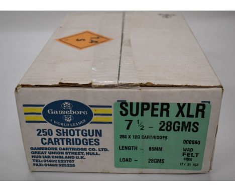 Two-hundred-and-fifty Gamebore Super XLR 12 bore shotgun cartridges, all sealed in original boxes.  PLEASE NOTE THAT A VALID 