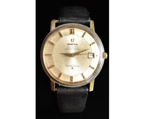 Omega Constellation gentleman's chronometer wristwatch ref. 168.010 with date aperture, gold hand and baton hour markers, sil