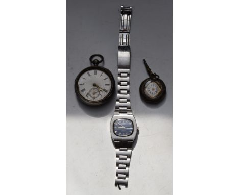 A hallmarked silver open faced pocket watch together with a Rotary gentleman's automatic wristwatch ref. 62.89.77 and a .935 