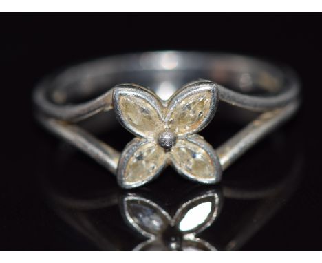 Tiffany &amp; Co platinum&nbsp;ring set with four marquise cut diamonds, 3.5g,&nbsp;size J/K&nbsp;