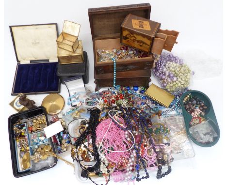 A collection of costume jewellery including vintage necklaces, Art Deco crystal necklace, beads, etc&nbsp;