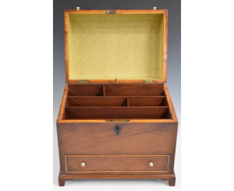 19thC mahogany stationery box in the form of a bureau with bone knobs and cockspur decoration, raised on bracket feet, W30cm