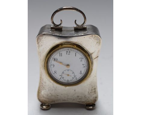 George V hallmarked silver cased miniature dressing table clock, Birmingham 1911, maker&nbsp;Henry Matthews, height 10.5cm