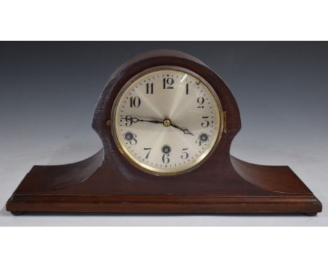 A c1930 DRP&nbsp;Deutches Reichs Patent mantel clock in Napoleon hat style mahogany case, three train movement by Isgus stamp