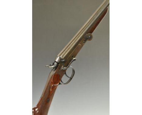 Belgian .410 folding side by side hammer action poacher's shotgun with chequered grip and forend, double trigger and 27 inch 