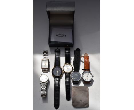 Six various gentleman's wristwatches including Seiko, Daniel Wellington, Rotary etc, one in original box.&nbsp;