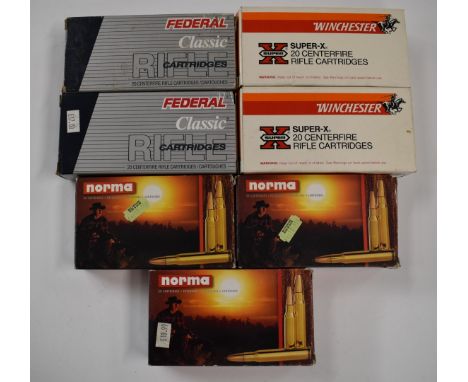 One-hundred-and-thirty-six .243 Win rifle cartridges Winchester Super-X, Federal Classic and Norma, all in original boxes.&nb