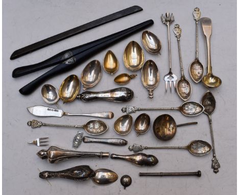 Hallmarked silver and white metal spoons, spoon bowls and a comb back, weight 162g, together with various hallmarked silver h