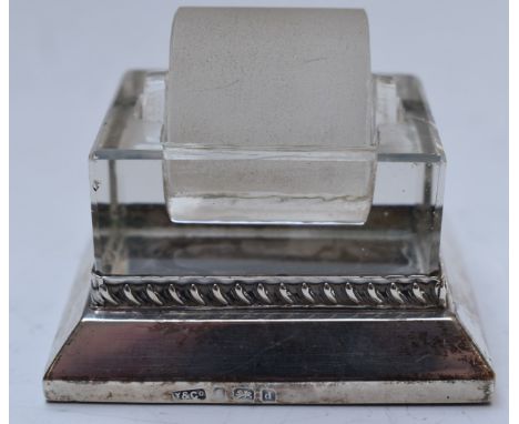 Edward VII hallmarked silver and cut glass stamp roller or wetter, having glass roller, in cut glass holder with silver base 