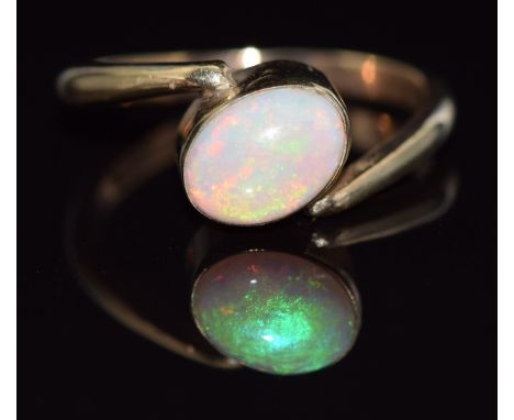 A 9ct gold ring set with an oval opal cabochon, 2.3g,&nbsp;size H&nbsp;