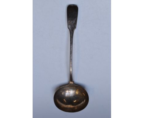 Victorian fiddle pattern&nbsp;hallmarked silver soup ladle, Exeter 1849, maker Robert Williams and Sons, length 32cm, weight 