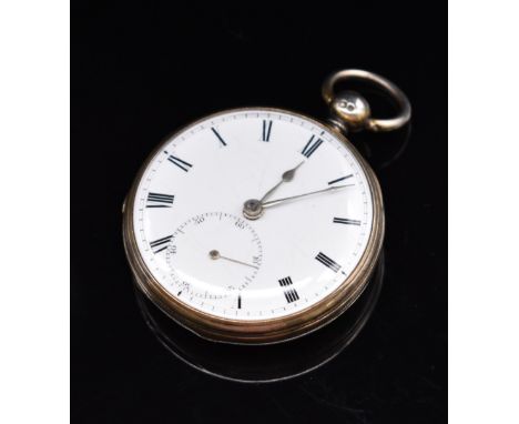 Edward John Dent of London silver gilt open faced pocket watch with subsidiary seconds dial, silver hands, black Roman numera