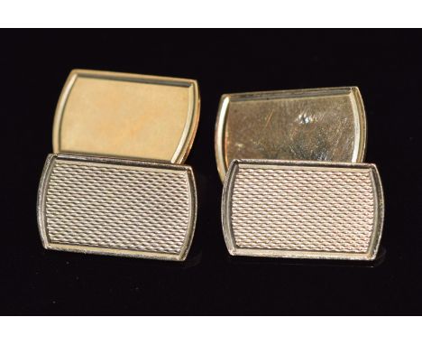 A pair of 9ct gold cufflinks with engine turned decoration, 8.4g
