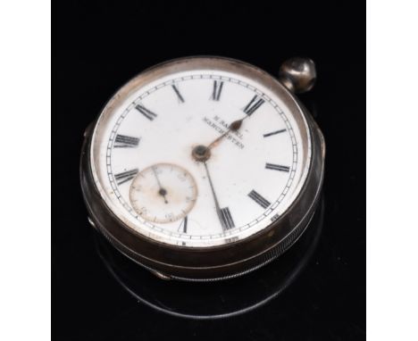 H Samuel of Manchester hallmarked silver pocket watch with inset subsidiary seconds dial, gold hands, black Roman numerals, w