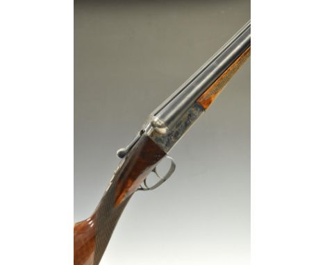 AYA No.3 12 bore side by side shotgun with named locks, border engraved locks, trigger guard, underside fence top plate and t