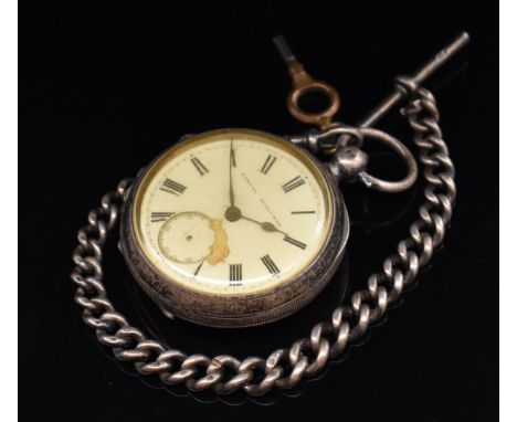 Samuel Edgcumbe hallmarked silver open faced pocket watch with subsidiary seconds dial, black Roman numerals, white enamel di