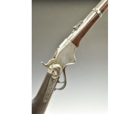 Spencer model 1865 .50 calibre underlever repeating percussion hammer action carbine rifle with pop-up ladder sights, stock s